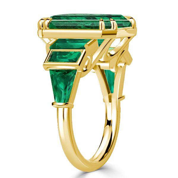 Emerald Cut Green Simulated Emerald Engagement Ring - 18K Gold Plated Sterling Silver