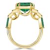 Emerald Cut Green Simulated Emerald Engagement Ring - 18K Gold Plated Sterling Silver