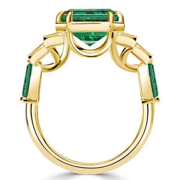 Emerald Cut Green Simulated Emerald Engagement Ring - 18K Gold Plated Sterling Silver