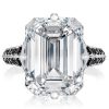 Emerald Cut White & Black Sapphire Engagement Ring - 925 Sterling Silver