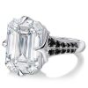 Emerald Cut White & Black Sapphire Engagement Ring - 925 Sterling Silver