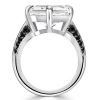 Emerald Cut White & Black Sapphire Engagement Ring - 925 Sterling Silver