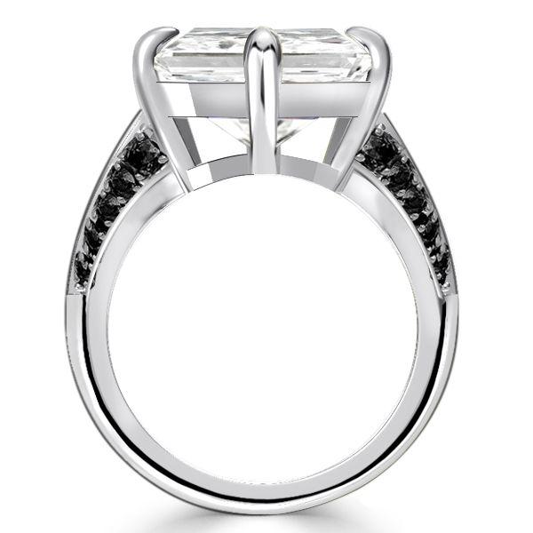 Emerald Cut White & Black Sapphire Engagement Ring - 925 Sterling Silver