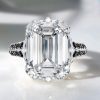 Emerald Cut White & Black Sapphire Engagement Ring - 925 Sterling Silver