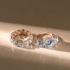Rose Gold Three Stone Engagement Ring Set - 18K Plated Sterling Silver