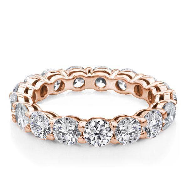 Rose Gold Three Stone Engagement Ring Set - 18K Plated Sterling Silver