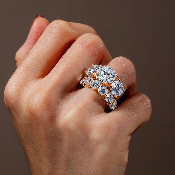 Rose Gold Three Stone Engagement Ring Set - 18K Plated Sterling Silver