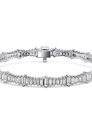 Baguette Cut White Sapphire Tennis Bracelet in 925 Sterling Silver for Women