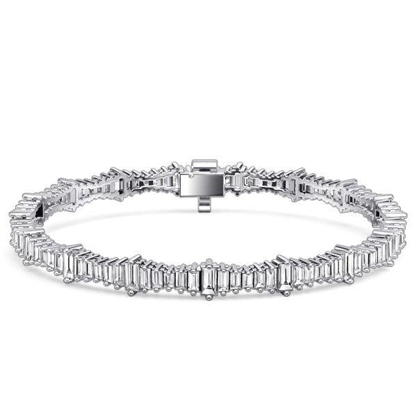 Baguette Cut White Sapphire Tennis Bracelet in 925 Sterling Silver for Women