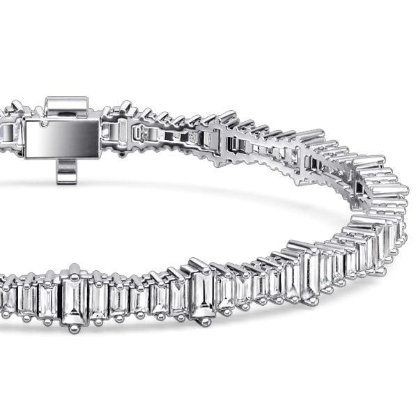 Baguette Cut White Sapphire Tennis Bracelet in 925 Sterling Silver for Women