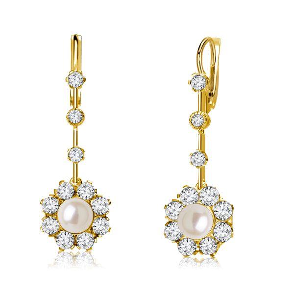 18K Gold Plated Sterling Silver Halo Pearl Drop Earrings for Women