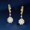 18K Gold Plated Sterling Silver Halo Pearl Drop Earrings for Women