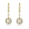 18K Gold Plated Sterling Silver Halo Pearl Drop Earrings for Women
