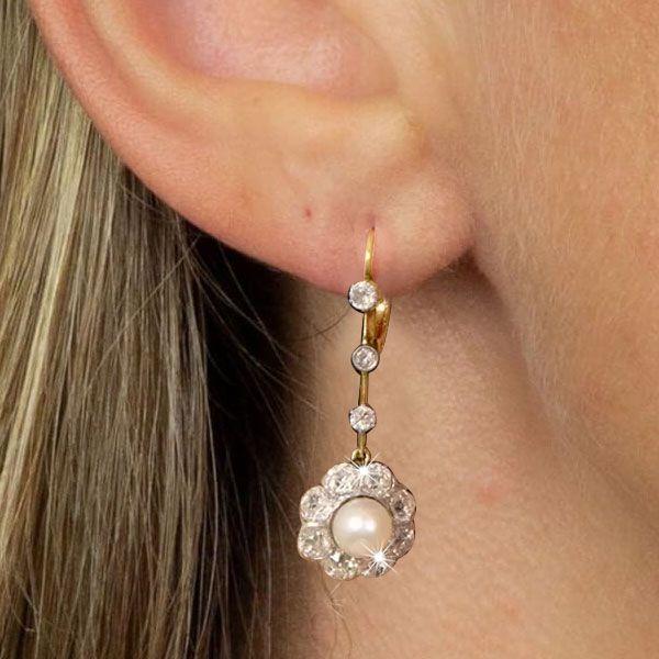 18K Gold Plated Sterling Silver Halo Pearl Drop Earrings for Women