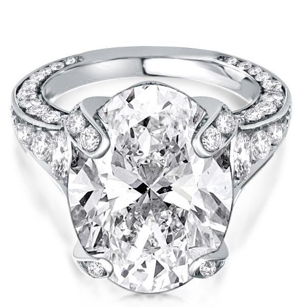 Cathedral Oval Cut Sterling Silver Engagement Ring - 5.81 CT