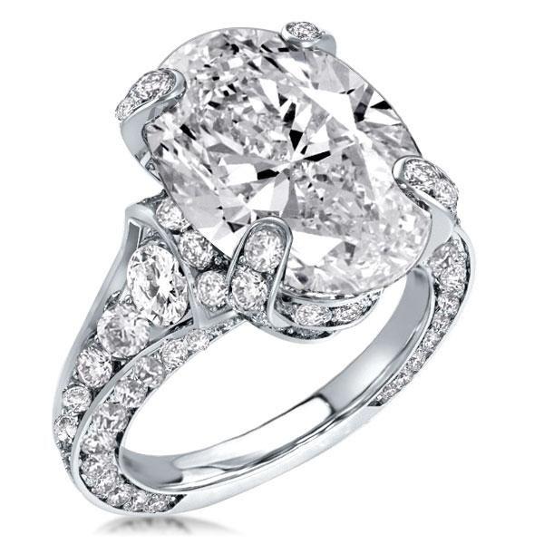 Cathedral Oval Cut Sterling Silver Engagement Ring - 5.81 CT