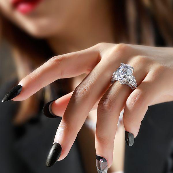 Cathedral Oval Cut Sterling Silver Engagement Ring - 5.81 CT