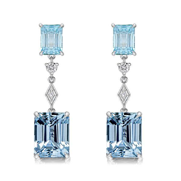 Emerald Cut Blue Topaz Earrings - Sterling Silver Dangle Drops