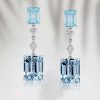 Emerald Cut Blue Topaz Earrings - Sterling Silver Dangle Drops