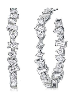 Sterling Silver Mixed Shape CZ Hoop Earrings for Women - Large, Sparkly, Nickel-Free