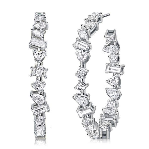 Sterling Silver Mixed Shape CZ Hoop Earrings for Women - Large, Sparkly, Nickel-Free
