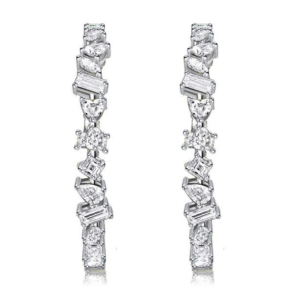 Sterling Silver Mixed Shape CZ Hoop Earrings for Women - Large, Sparkly, Nickel-Free