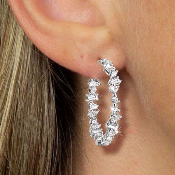Sterling Silver Mixed Shape CZ Hoop Earrings for Women - Large, Sparkly, Nickel-Free