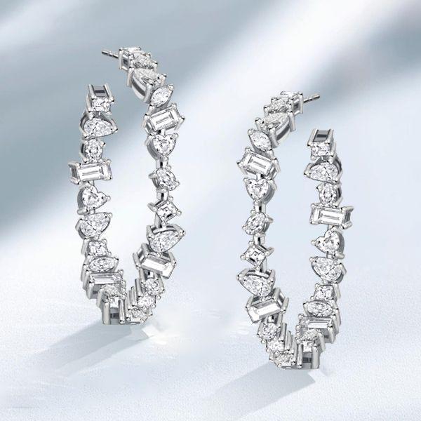 Sterling Silver Mixed Shape CZ Hoop Earrings for Women - Large, Sparkly, Nickel-Free