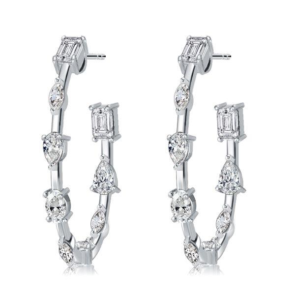 White Sapphire Hoop Earrings for Women - Sterling Silver Plated