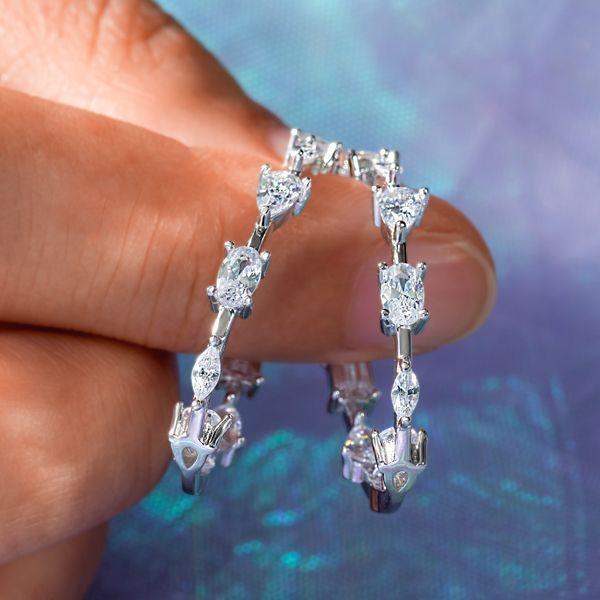 White Sapphire Hoop Earrings for Women - Sterling Silver Plated