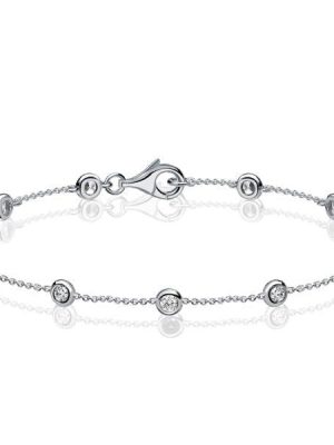 Bezel-Set White Sapphire Tennis Bracelet in Rhodium-Plated Sterling Silver