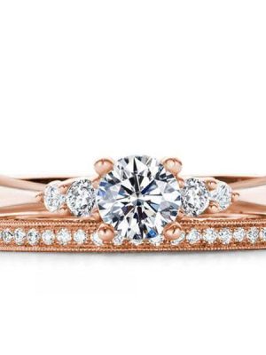Rose Gold Plated Sterling Silver Engagement Ring Set - 1.49 CT Center Stone