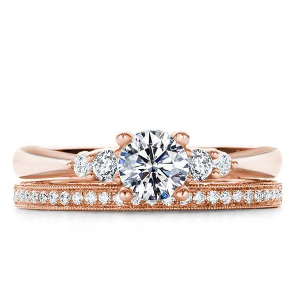 Rose Gold Plated Sterling Silver Engagement Ring Set - 1.49 CT Center Stone