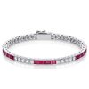 Eternity Asscher Cut Ruby Tennis Bracelet - 925 Sterling Silver