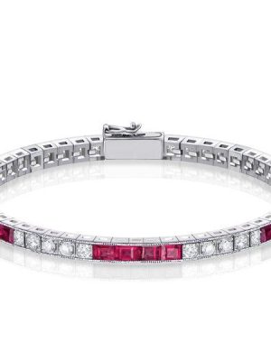 Eternity Asscher Cut Ruby Tennis Bracelet - 925 Sterling Silver
