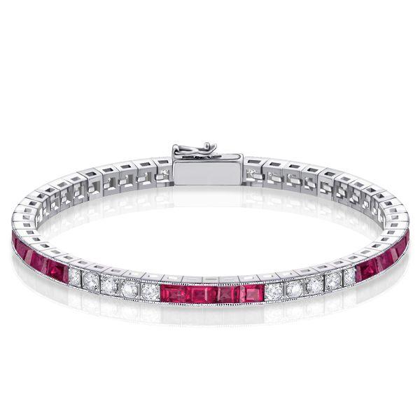 Eternity Asscher Cut Ruby Tennis Bracelet - 925 Sterling Silver