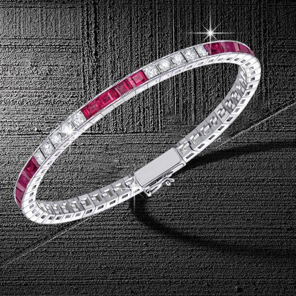 Eternity Asscher Cut Ruby Tennis Bracelet - 925 Sterling Silver