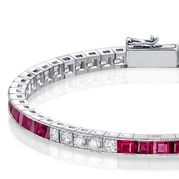 Eternity Asscher Cut Ruby Tennis Bracelet - 925 Sterling Silver