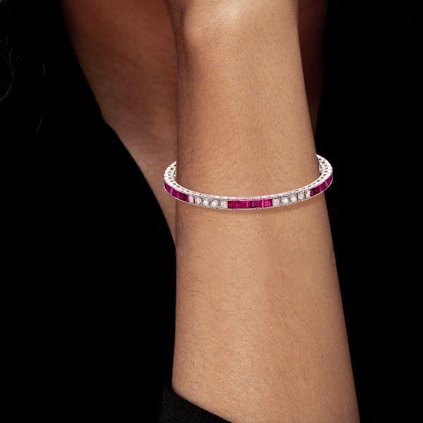 Eternity Asscher Cut Ruby Tennis Bracelet - 925 Sterling Silver