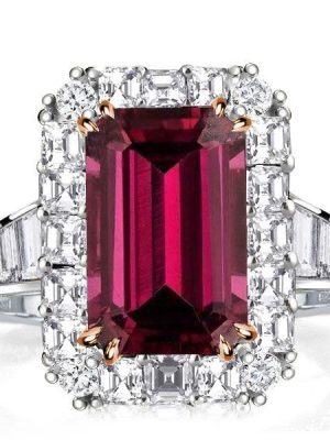 Emerald Cut Halo Two-Tone Engagement Ring - Sterling Silver, Rose Gold