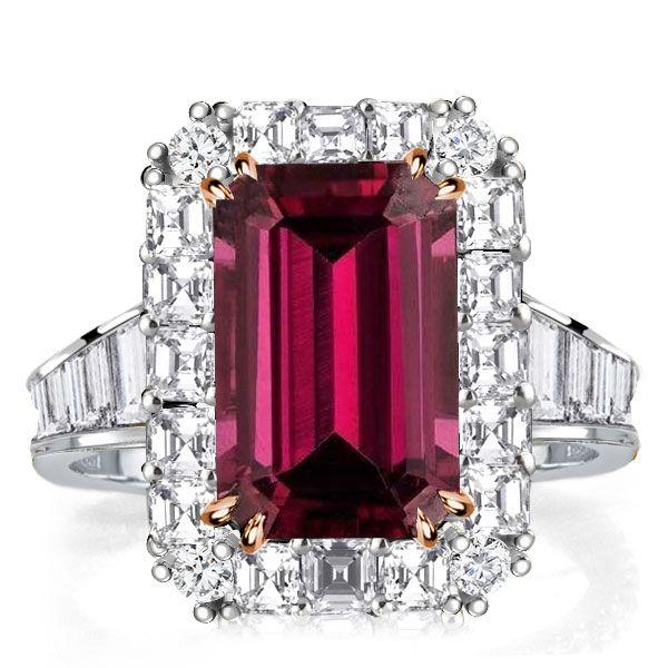 Emerald Cut Halo Two-Tone Engagement Ring - Sterling Silver, Rose Gold