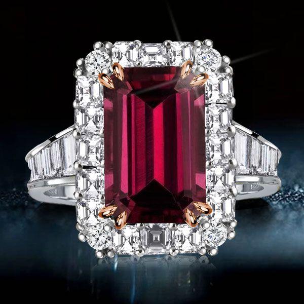 Emerald Cut Halo Two-Tone Engagement Ring - Sterling Silver, Rose Gold