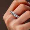 Eternity Cross Prong Round Cut Wedding Band in Sterling Silver