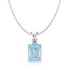 Emerald Cut Aquamarine Pendant Necklace - 925 Sterling Silver