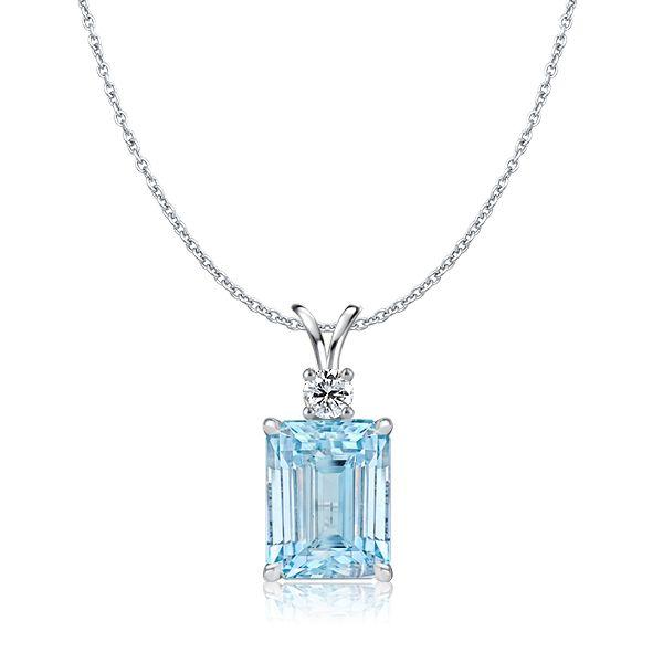 Emerald Cut Aquamarine Pendant Necklace - 925 Sterling Silver