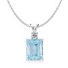 Emerald Cut Aquamarine Pendant Necklace - 925 Sterling Silver