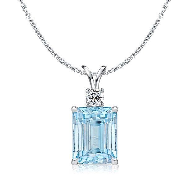 Emerald Cut Aquamarine Pendant Necklace - 925 Sterling Silver