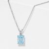 Emerald Cut Aquamarine Pendant Necklace - 925 Sterling Silver