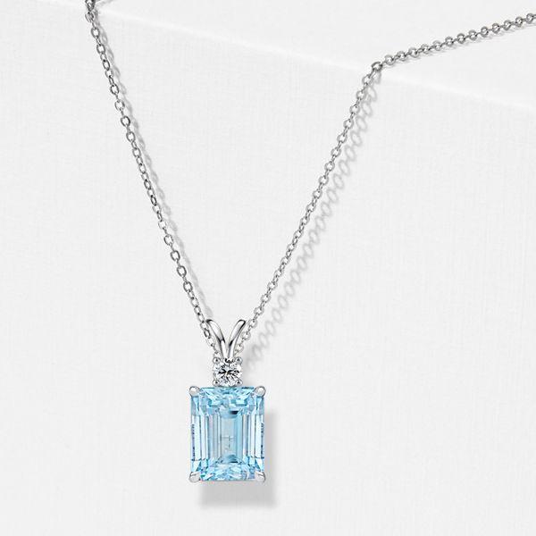 Emerald Cut Aquamarine Pendant Necklace - 925 Sterling Silver
