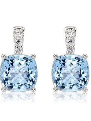 Cushion Cut Aquamarine Drop Earrings - 925 Sterling Silver